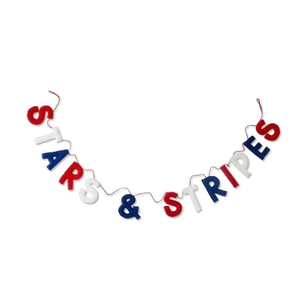 4th of July, Patriotic Stars & Stripes Fabric Garland, Red/White/Blue, 6'